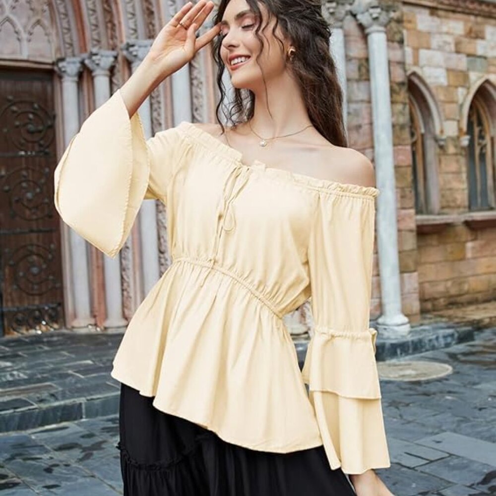 Scarlet Darkness Cream Color Peplum Top with Bell Sleeves, Size XL